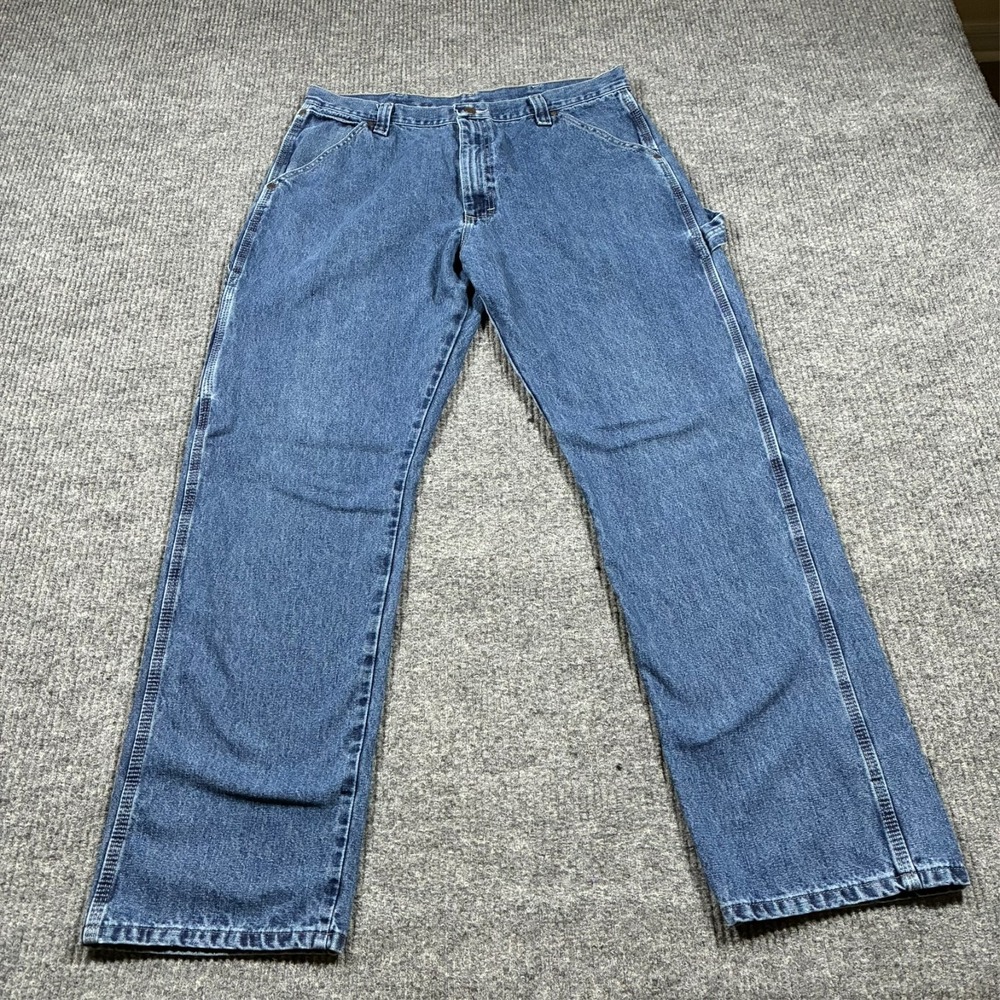 Wrangler‎ Mens Carpenter Jeans Size 36x34 Blue Denim Workwear Utility Pockets